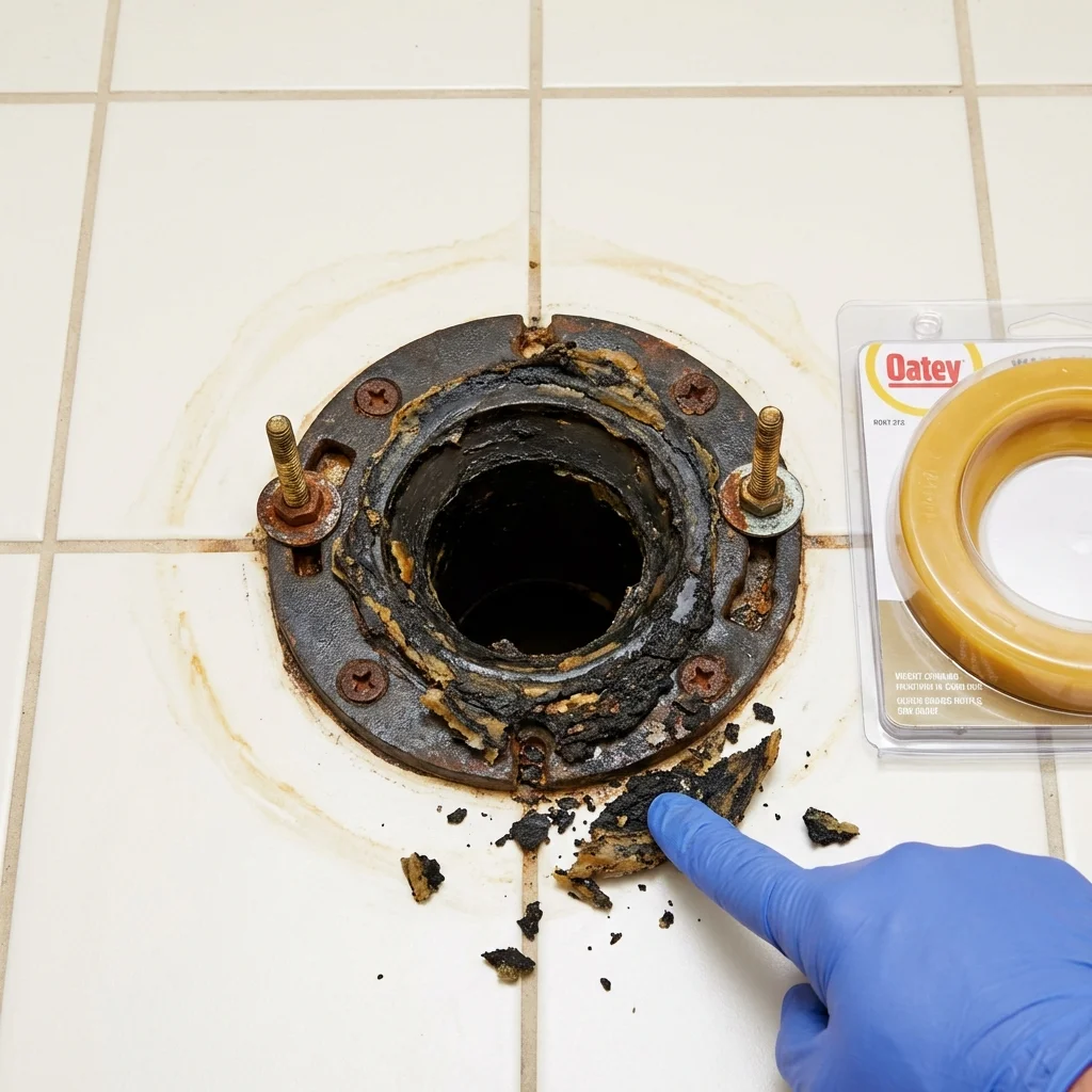 Failed wax ring showing water seepage at the base of a toilet in a Richfield, UT home