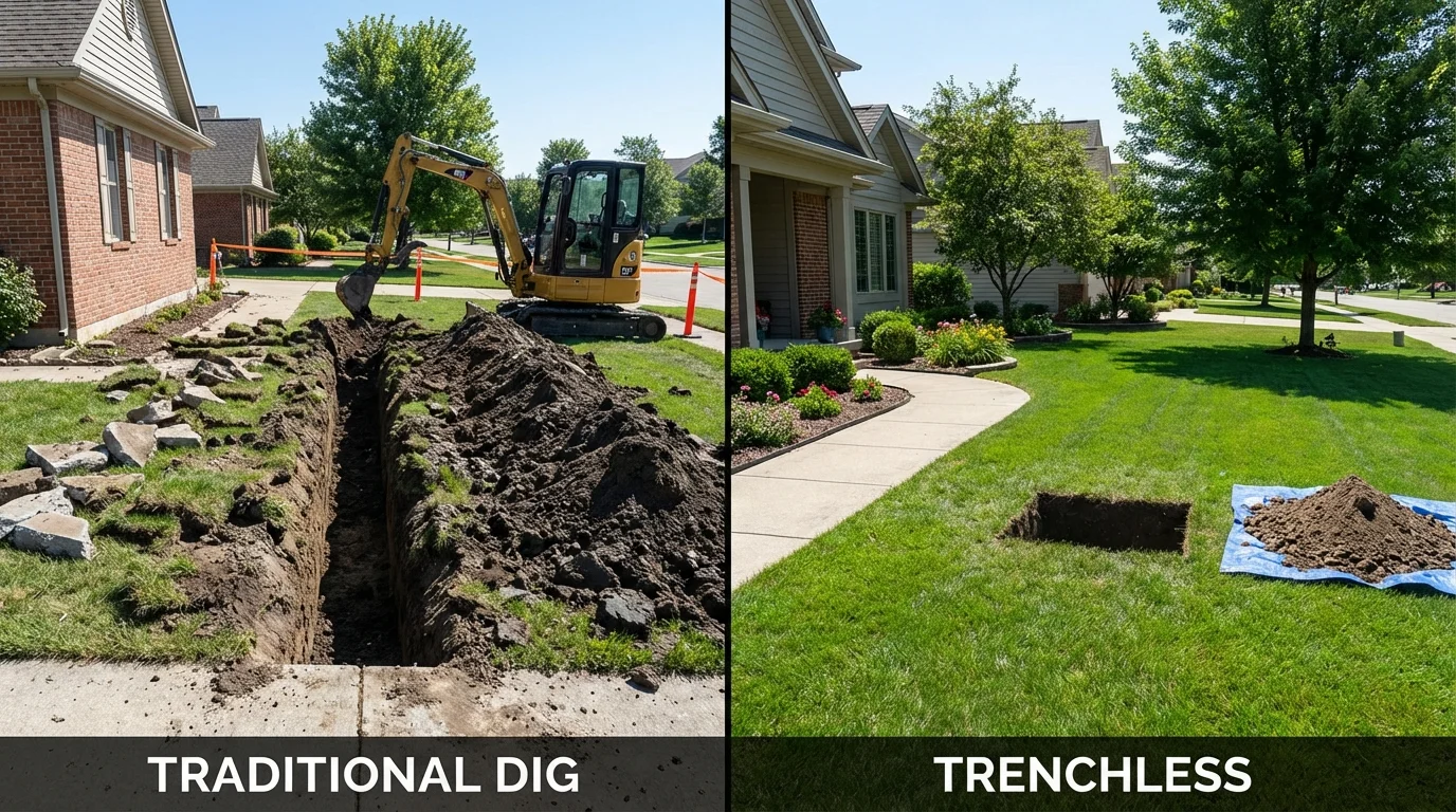 Trenchless sewer repair with minimal yard damage versus traditional excavation in Richfield, UT